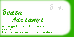 beata adrianyi business card